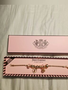 Juicy Couture Heritage Collection Gold Charm Bracelet with Pink Accents